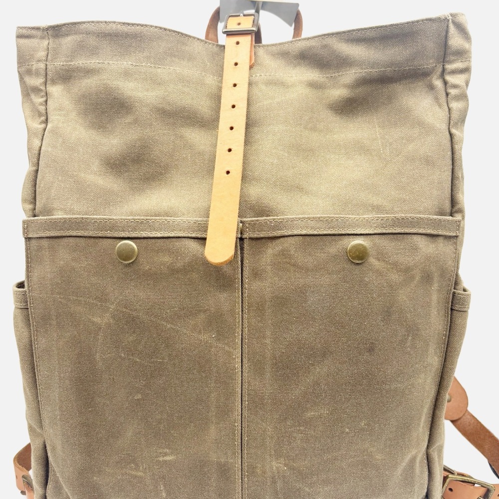 Winter Session Waxed Canvas Roll Top Backpack in Walnut Waxed + Tan Leather - Picture 3 of 16